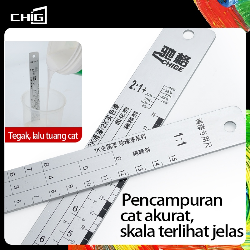 

Penggaris Takar Oplos Cat Aluminium Mixing Ratio Stick Skala 1:1 2:1 Untuk Cat Mobil Motor Spray Painting