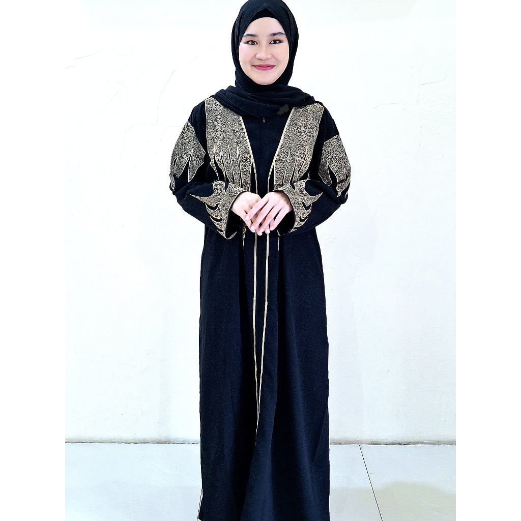 Abaya Bordir Mesir Gamis Hitam Wanita Elegan Mewah Jetblack
