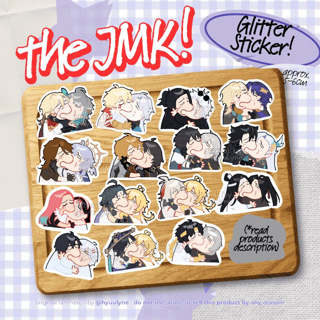 

The JMK! | couple glitter die cut sticker (mixed fandoms) | Genshin, Star Rail, Alien Stage (ALNST), Modaosuzhi, ZZZ