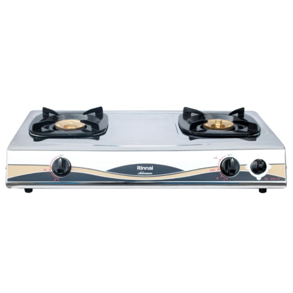 KOMPOR GAS RINNAI 2 TUNGKU STAINLEES STEEL + TIMER + API LILIN
