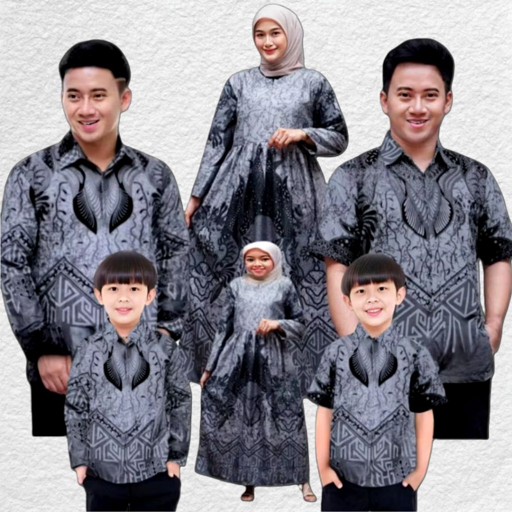 Baju Batik Couple Keluarga Motif Dasy Abu Silver - Gamis Modern & Kemeja Batik Pria Seragam Kondanga