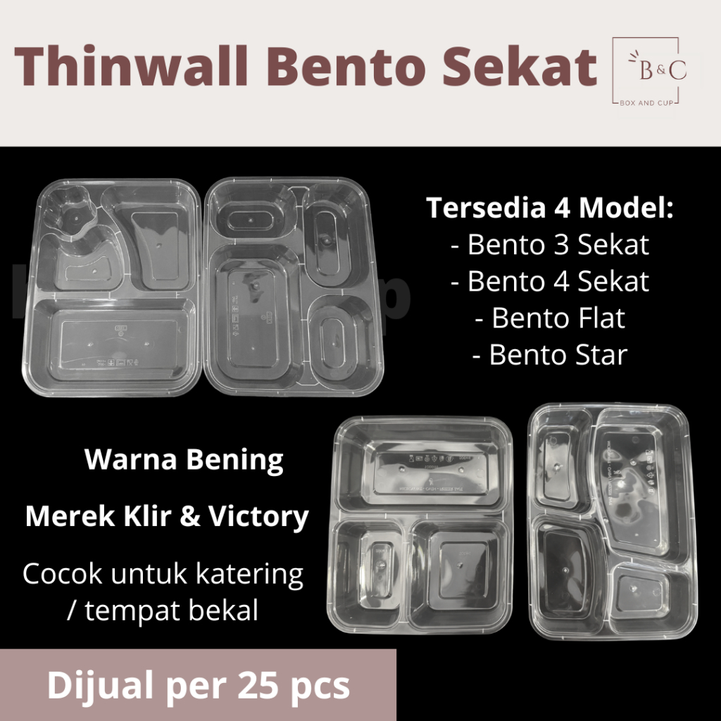 Thinwall Bento Sekat Bening / Kotak Tempat Makan Plastik 3 Sekat , 4 Sekat, Sekat Star Dome Katering