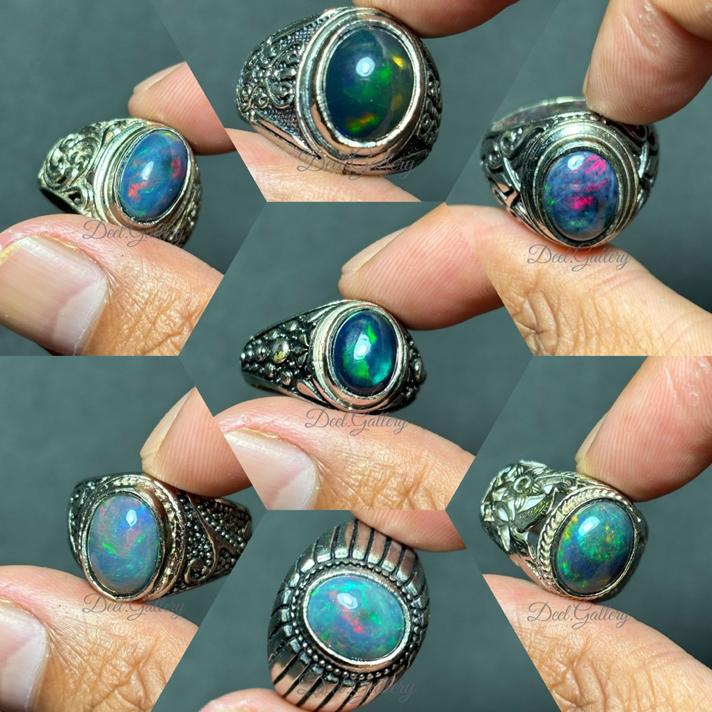 black opal afrika ring alpaka / kalimaya afrika black opal / cincin black opal