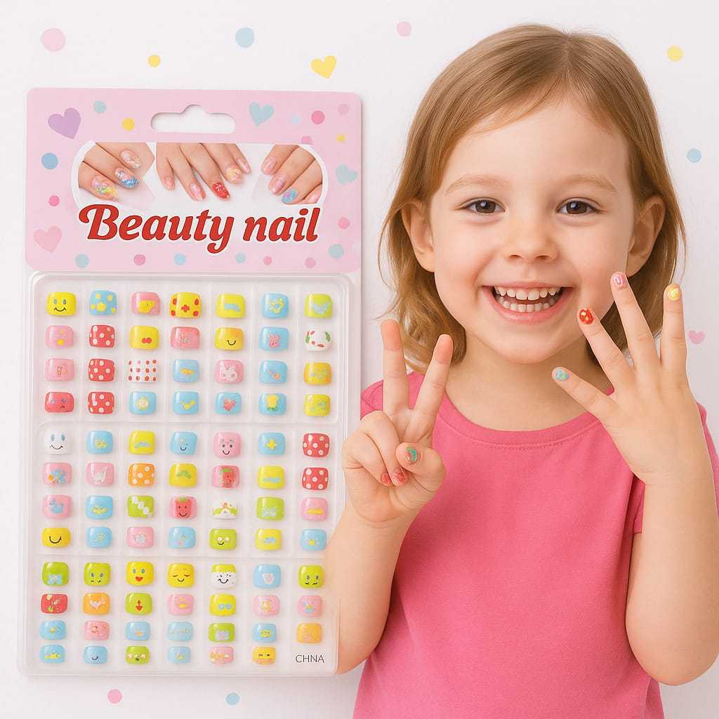 (UMU SUPPLIER) SANJI MAINAN BEAUTY NAIL ANAK – KUKU PALSU LUCU SUDAH TERMASUK LEM