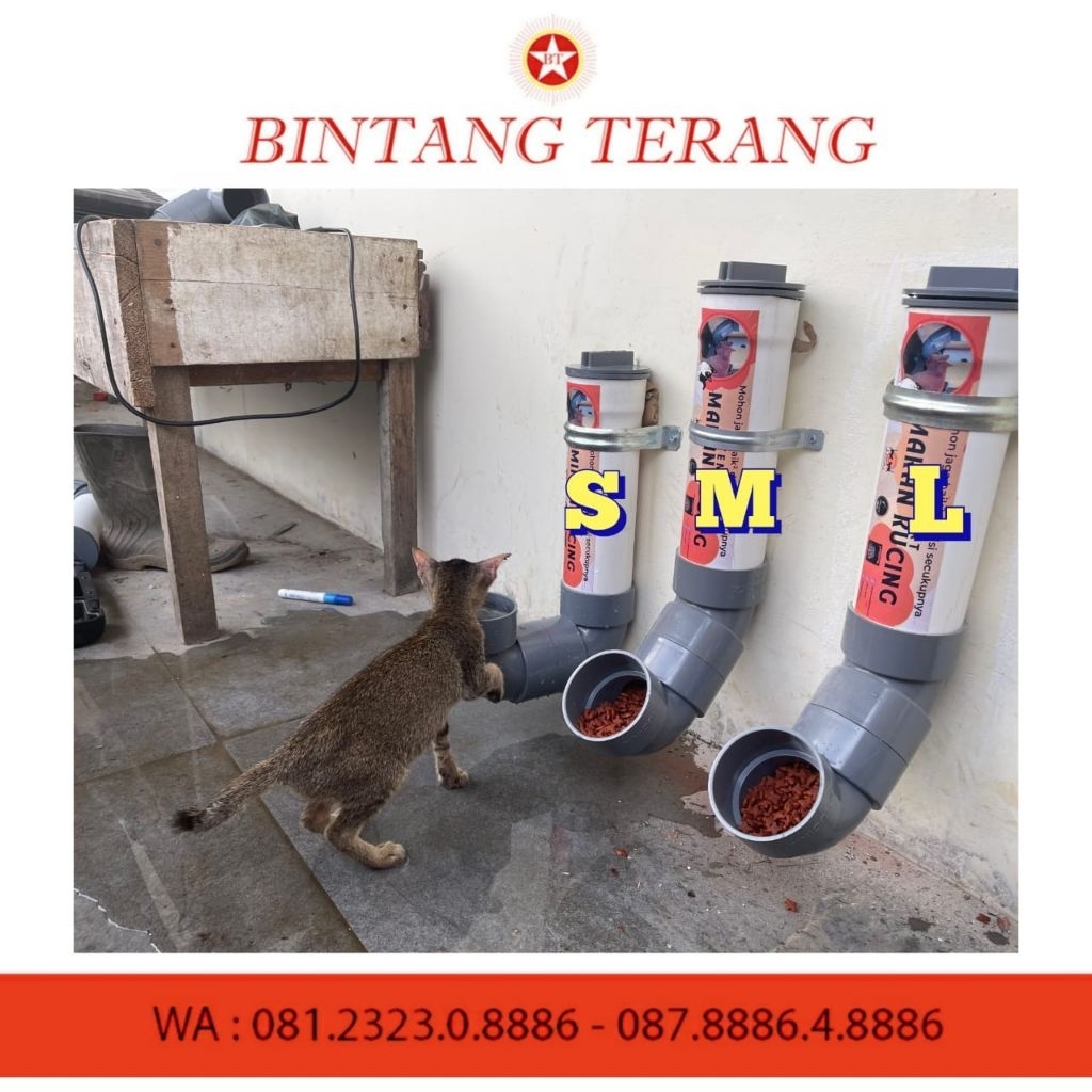 Tempat Makan Kucing Liar Outdoor PVC / Dispenser Makanan Kucing / Pet Feeder Gantung Premium Anti Ai