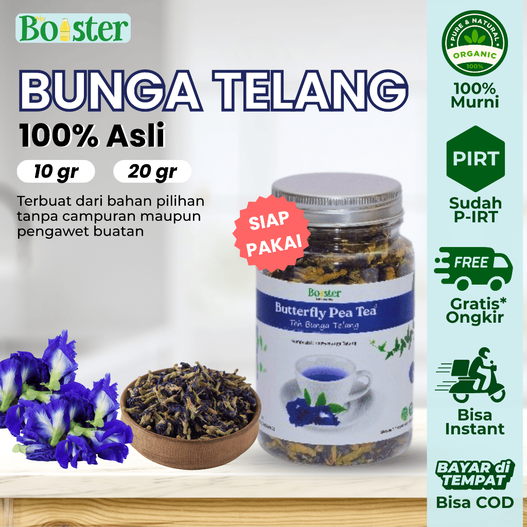 

MYBOOSTER BUNGA TELANG KERING BUTTERFLY PEA DRIED 10GR 20GR ORGANIK MINUMAN HERBAL PEWARNA ALAMI