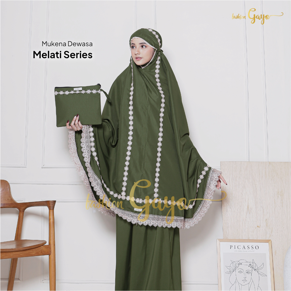 Mukena Fashion GAYO - Melati Series - Mukena Dewasa Polos | Mukena Renda + Tas Mukena