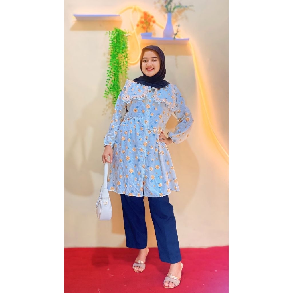 tunik atasan motif bunga model kerean