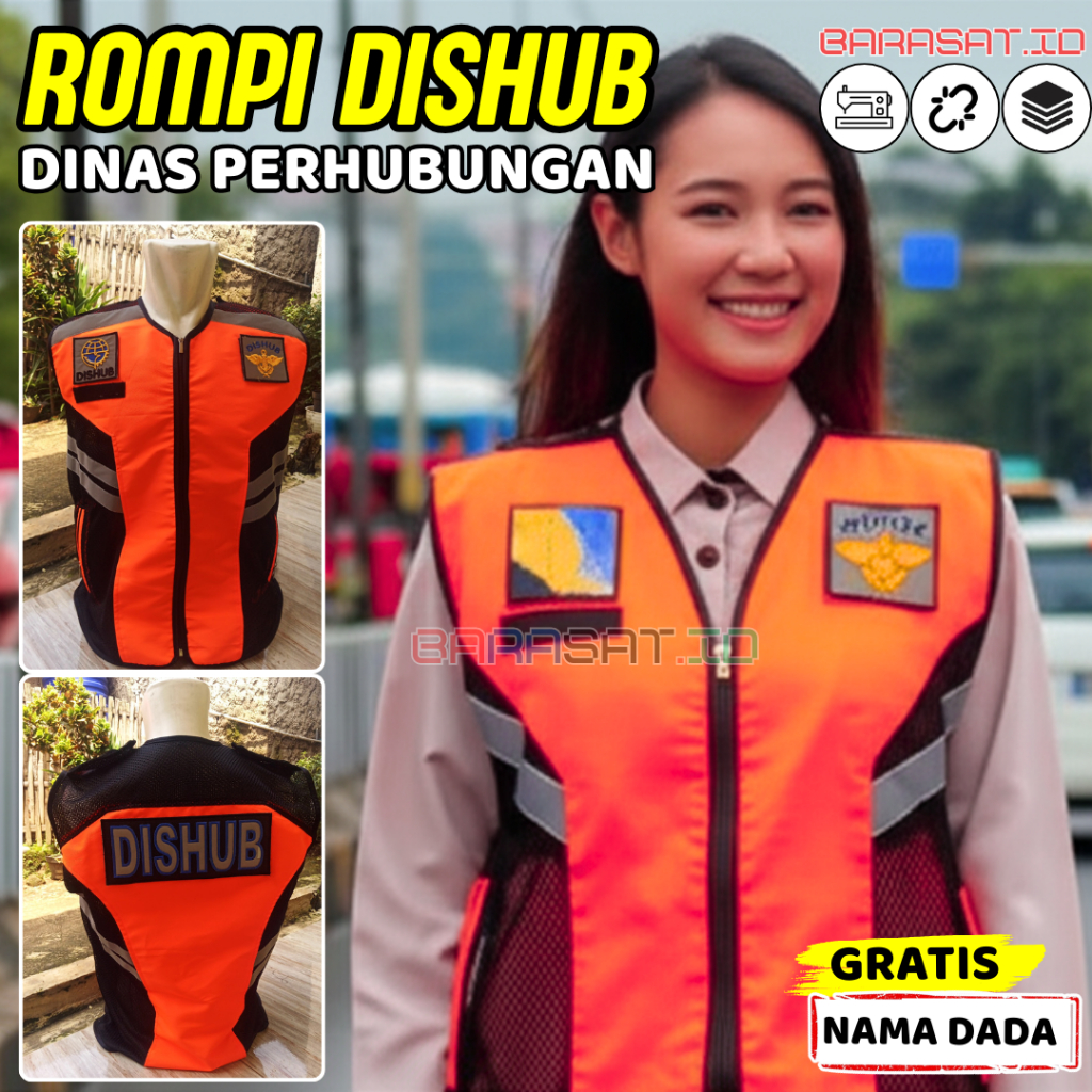 Rompi PDL Lapangan Dishub Warna Orange Taslan Kombinasi Jala Free Badge Nama Personel