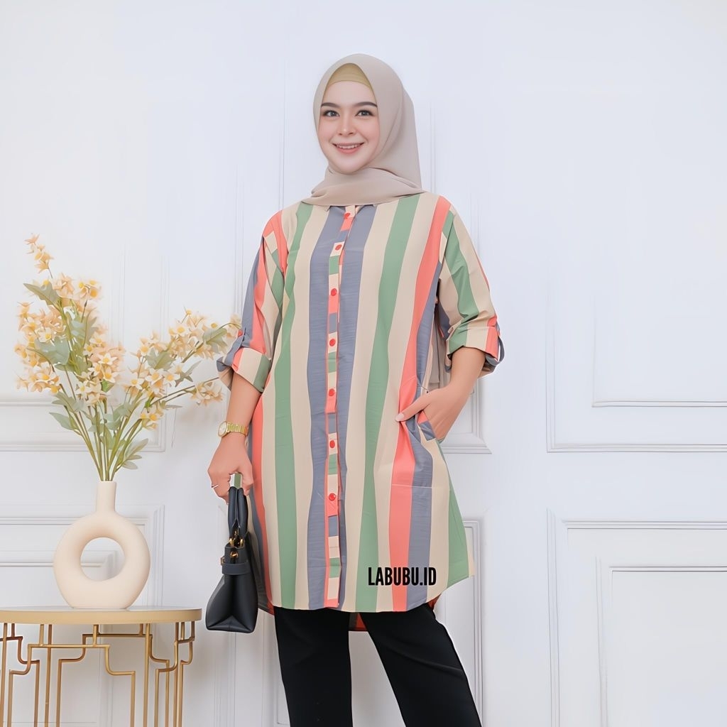 KUALITAS SUPER BLUS GARIS-GARIS WANITA/TUNIK SALUR KEKINIAN/TUNIK GARIS TERBARU/TUNIK PAKAIAN UNTUK