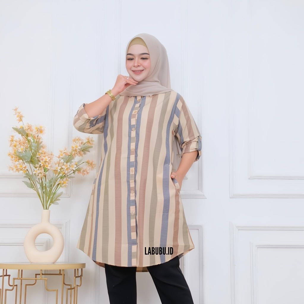 NEW PRODUCT Blus Garis-Garis Wanita/Tunik salur kekinian/Tunik garis terbaru/Tunik pakaian untuk