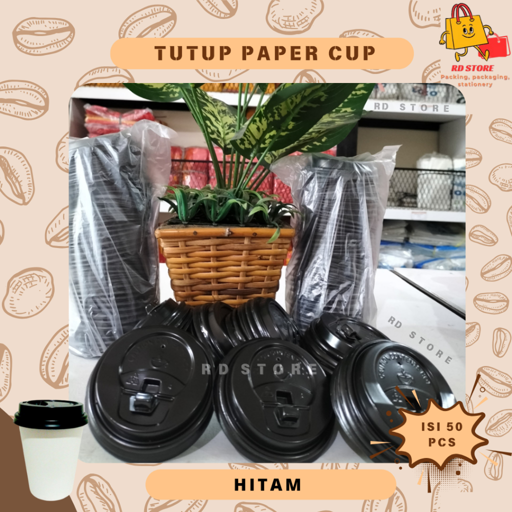 Tutup papercup hitam 8 oz 50 pcs Tutup gelas kopi kertas Tutup paper cup coffee Tutup paper cup mura
