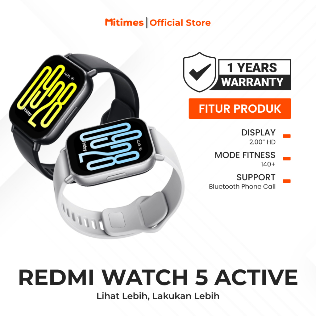 Xiaomi Redmi Watch 5 Active 2.00 Inch Smart Watch140+ Mode Olahraga Tahan Air 5ATM Baterai Tahan 18 
