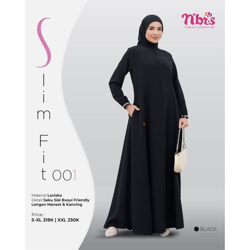 Nibras slimfit 001 / Gamis Nibras / Gamis hitam