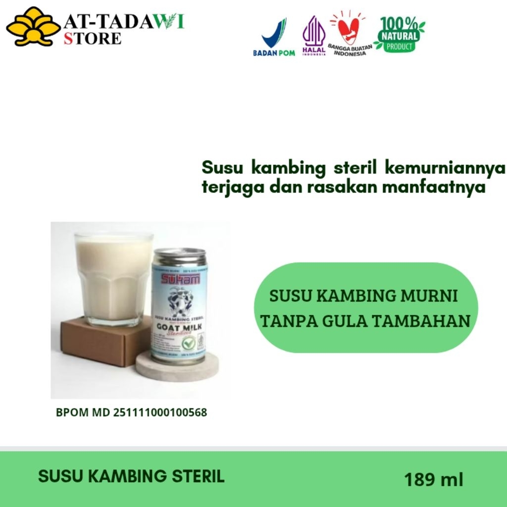 

SUSKAM SUSU KAMBING STERIL TANPA GULA DAN PENGAWET TAMBAHAN - 189 ml