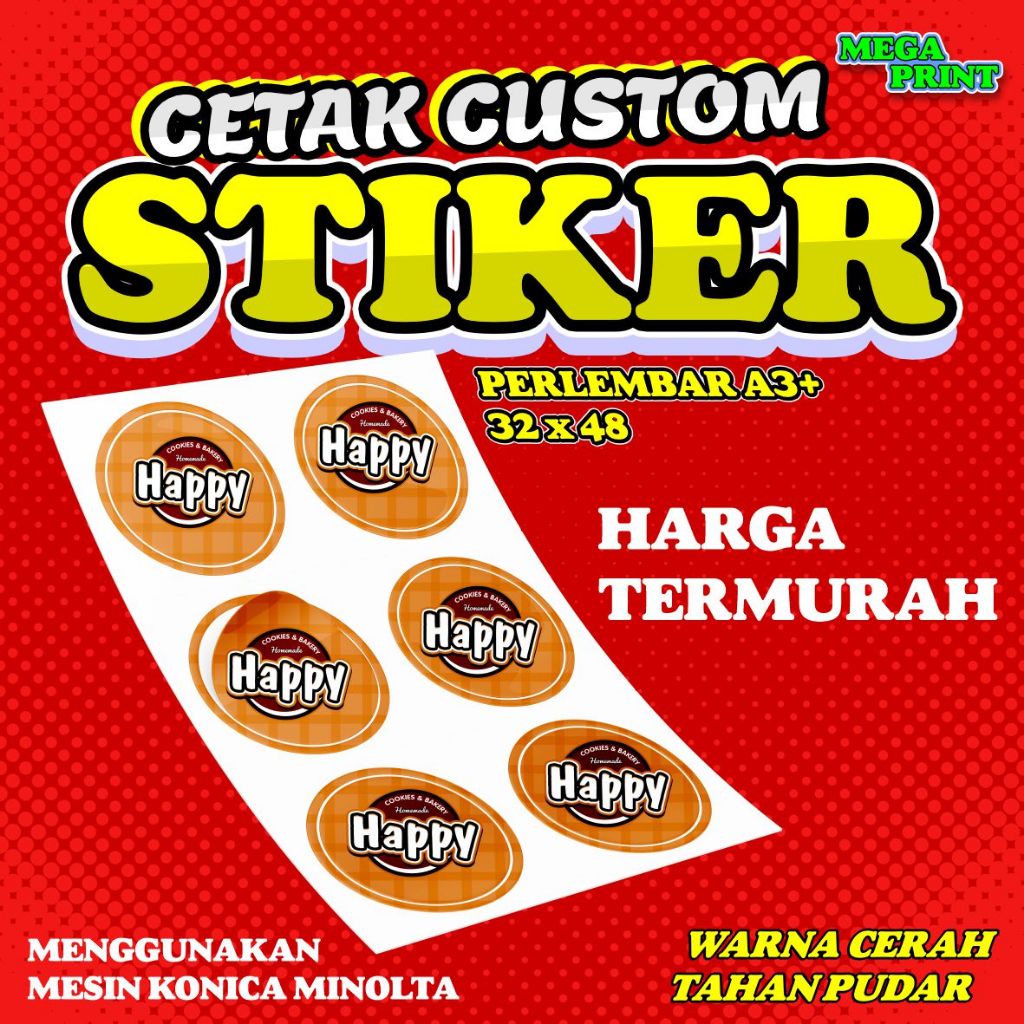 

CETAK Stiker CHROMO/ BONTAK Cut A3+ / CETAK Stiker Label Kemasan Makanan Minuman Onlineshop Murah