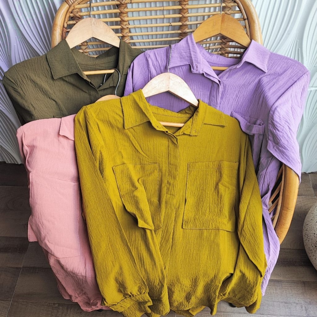 Big Size Baju Atasan Kemeja Blus Wanita semi Formal Cey crinkle Airflow