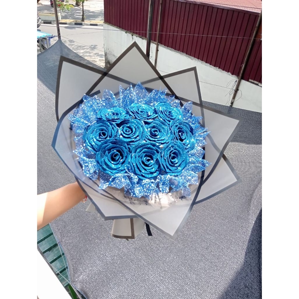 

[instan] ready siap kirim round bouquet bunga satin glitter | gift graduation wedding anniversary sempro sidang birthday dll