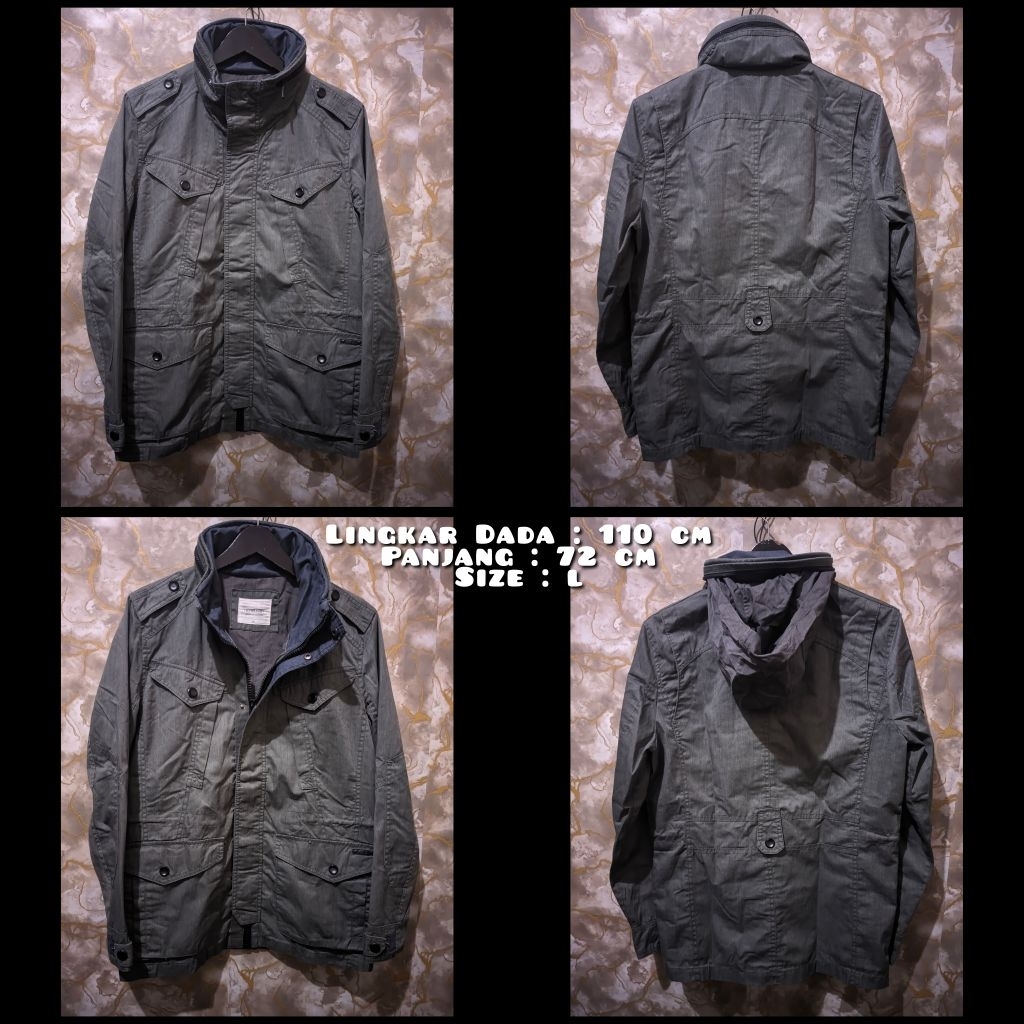 Jaket Parka Warna Hijau Keabu Abuan Merk TBJ Nearby Second Original.