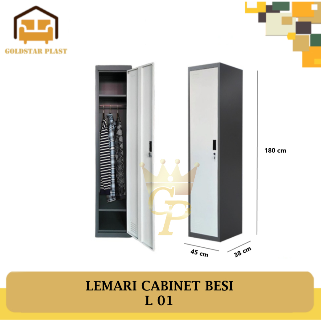 Lemari Cabinet/Locker Besi 1 Pintu/Lemari Pakaian Besi 1 Pintu/Lemari Baju Gantung L 01