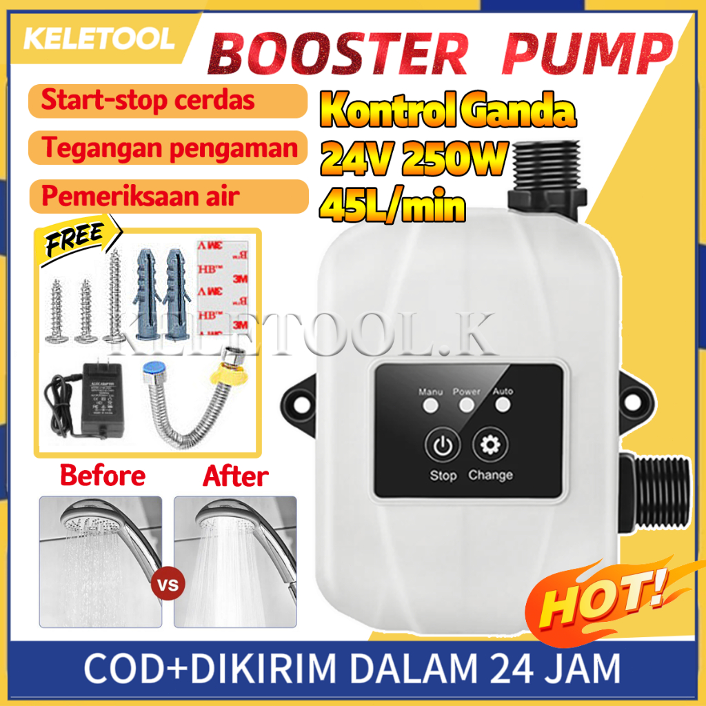 250W Pompa Booster Pendorong Air Booster Pump Otomatis  45L/min  Booster Water Heater Pompa Mesin Pe