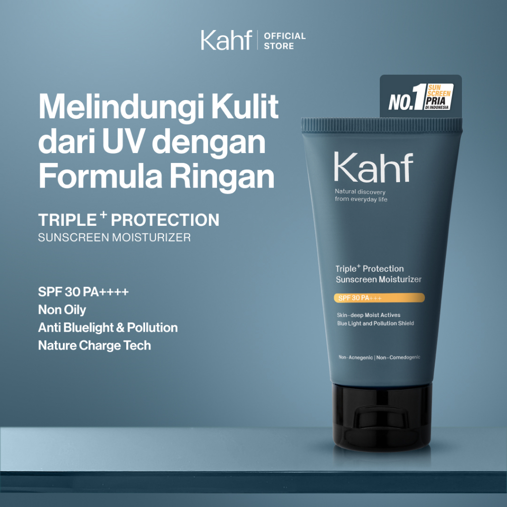Kahf Sunscreen Moisturizer Triple+ Protection SPF 30 PA+++ 30 ml - Sunscreen Perawatan Wajah Pria - 