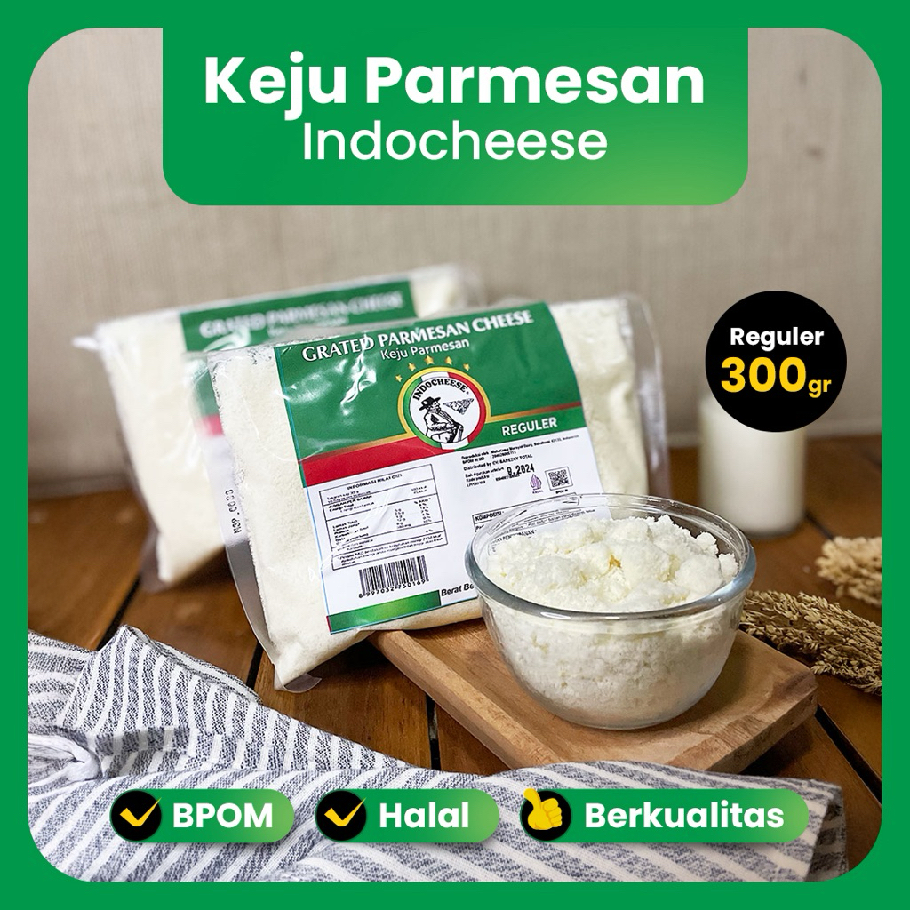 

Indocheese Keju Parmesan | Grated Parmesan Cheese 300gr | 100% halal
