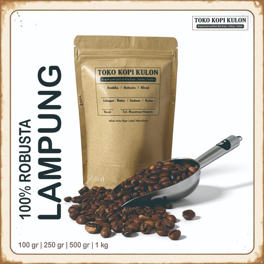 

ROBUSTA LAMPUNG - Toko Kopi Kulon - Giling Halus/Medium/Kasar - 100 gram
