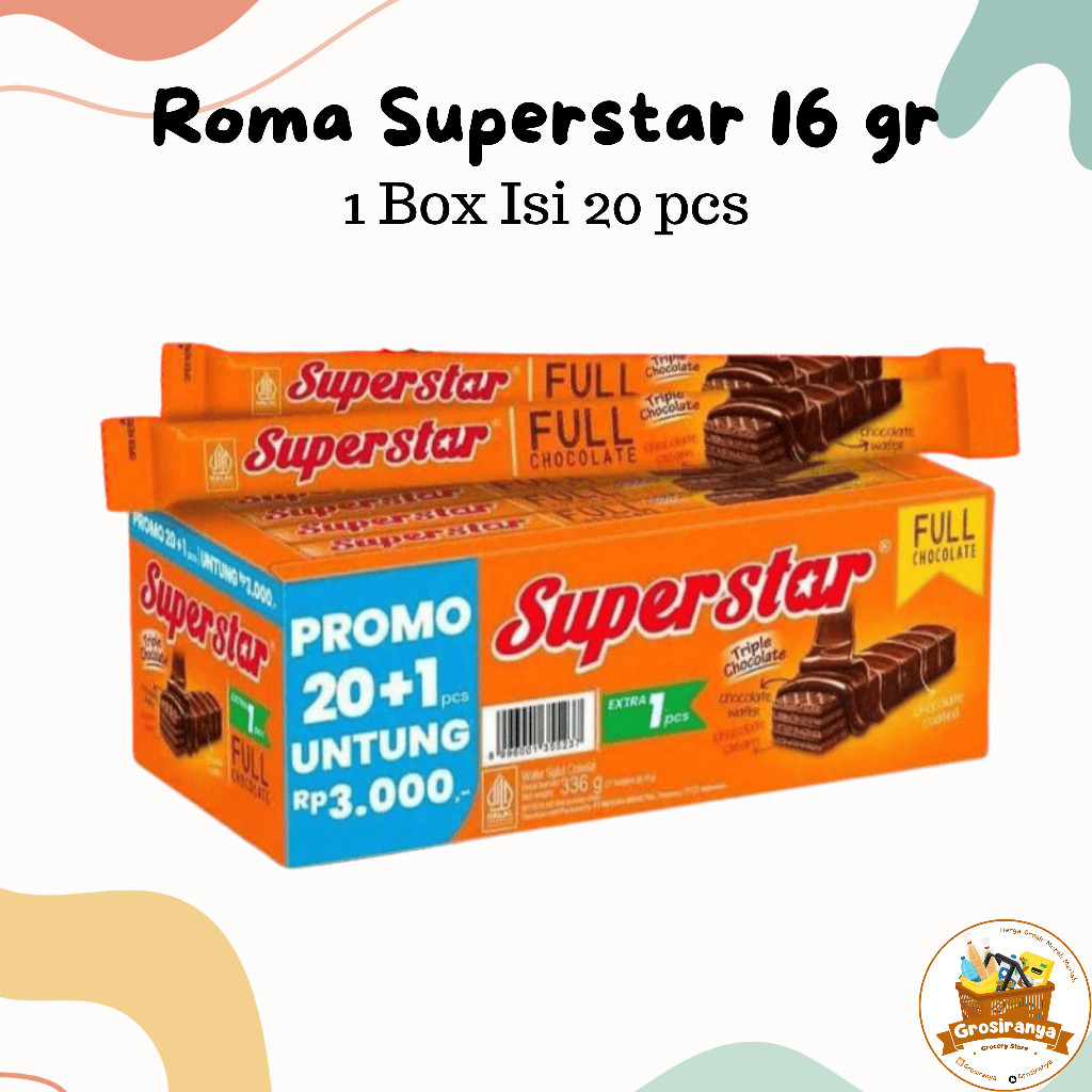

Roma Superstar Wafer Cokelat 16 gr 1 Box Isi 20 pcs