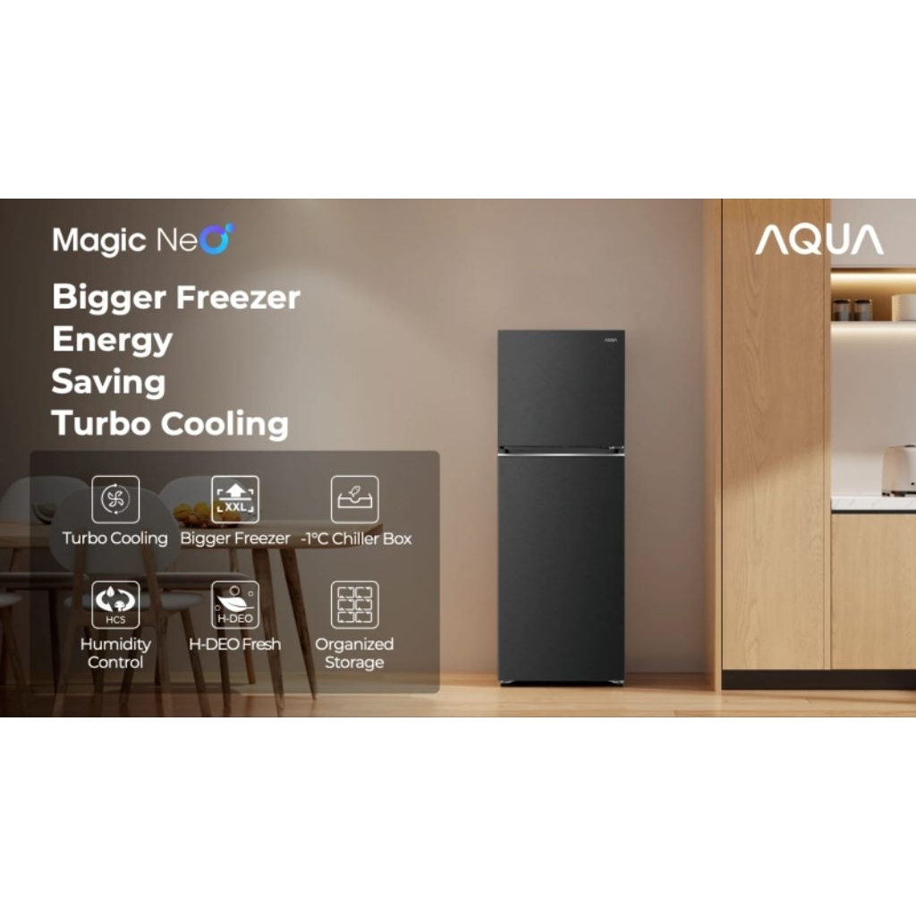 AQUA Japan Kulkas 2 Pintu - 225 Liter AQR-DTM285CBP(DS)Kulkas dengan fitur Turbo Cooling, Bigger Fre