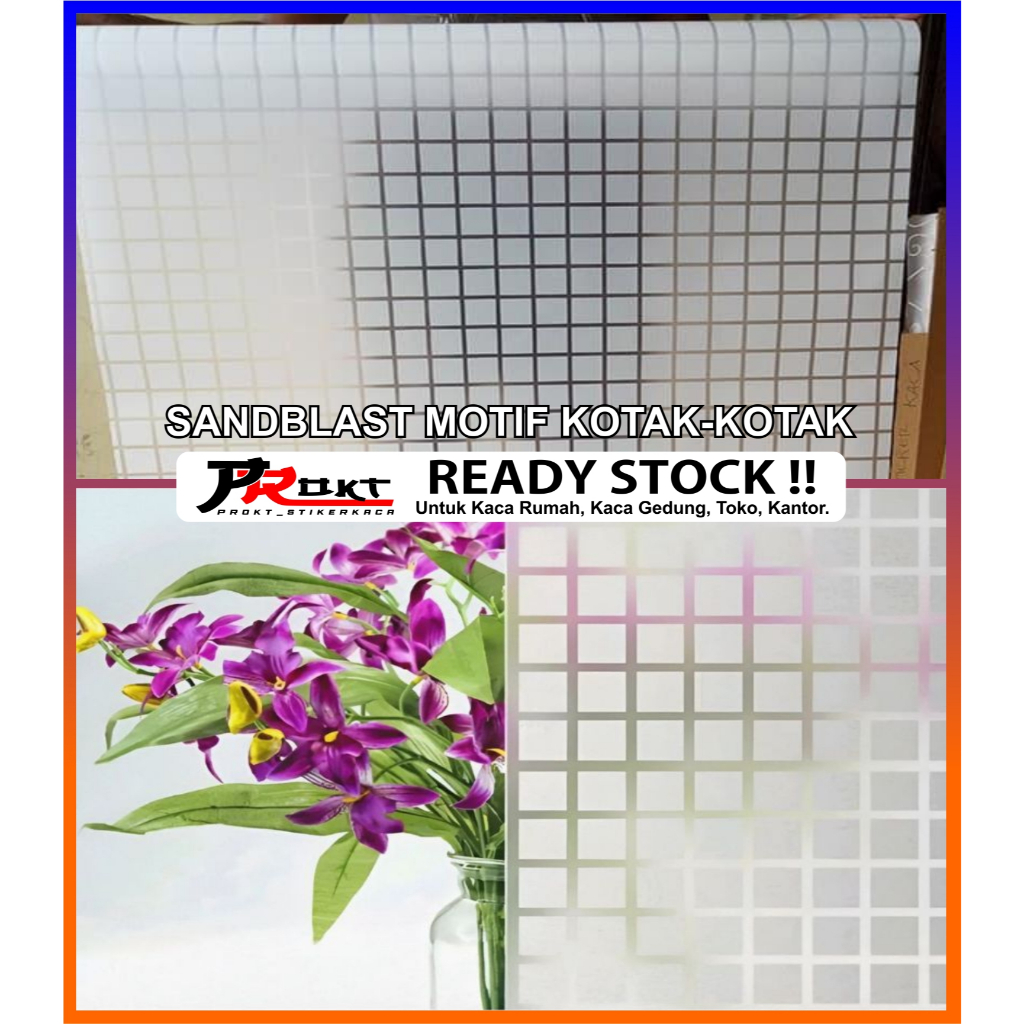 Sticker Sandblast Stiker Kaca Film Sandblast Sunblast motif Kotak Kotak