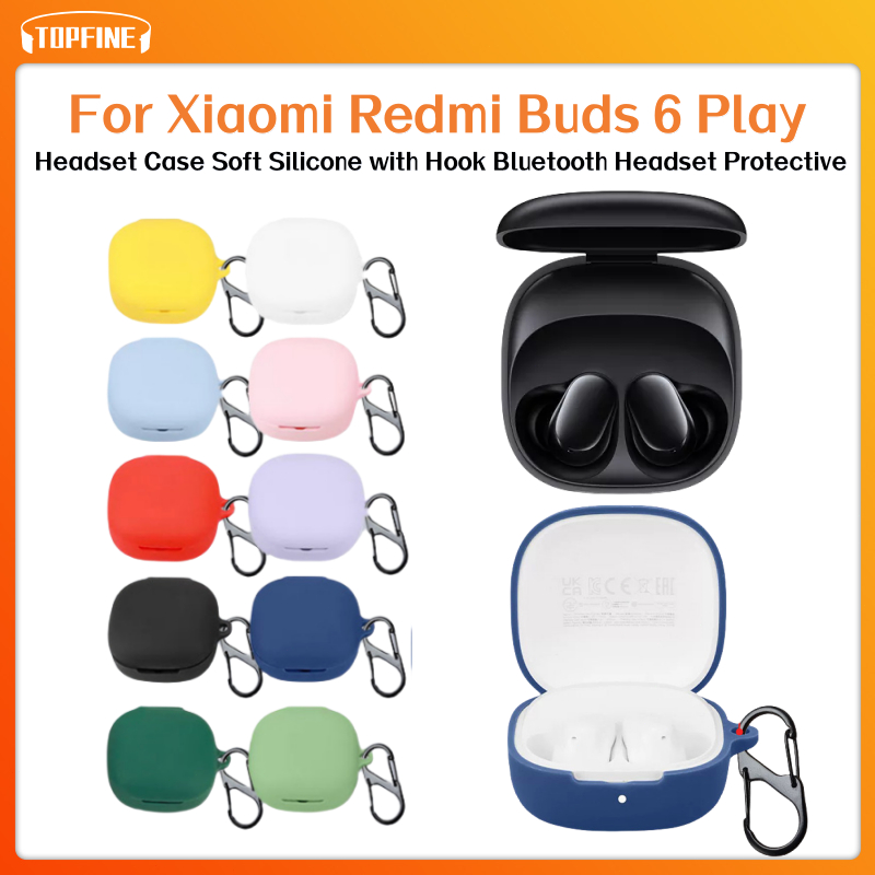 

CASE earphone silikon Redmi Buds 6 Play Headset Case Soft Silicone with Hook Bluetooth Headset Protective Cover Redmi Charging Compartment