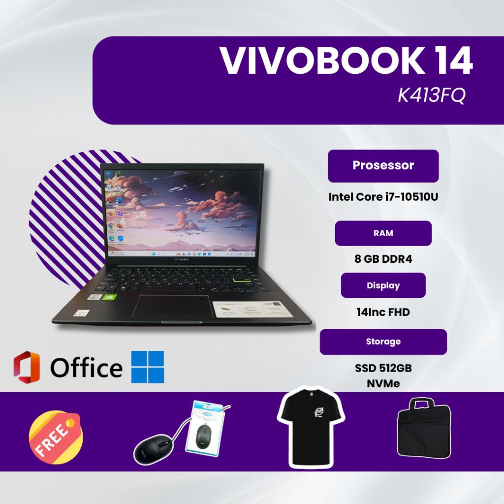 Laptop Asus Vivobook K413FQ Core i7 Gen 10 Ram 8GB