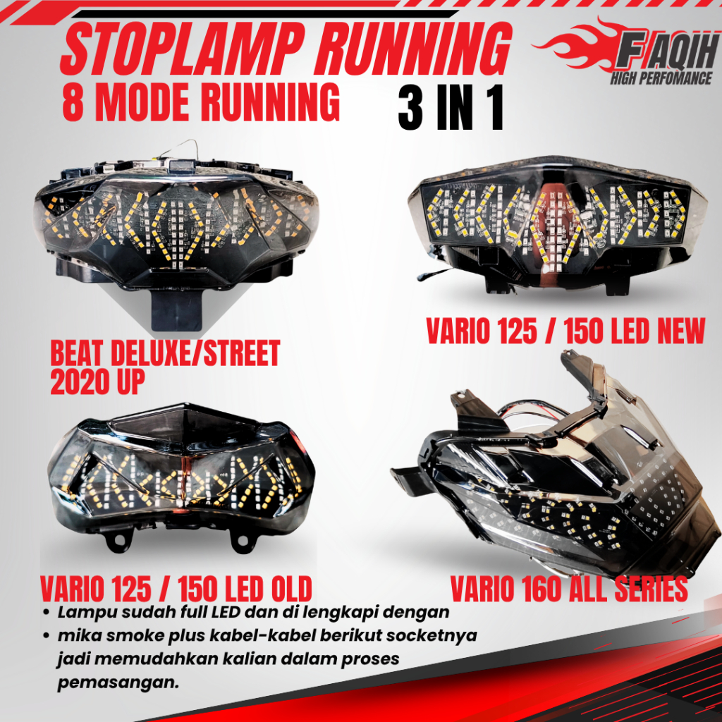 STOPLAMP RUNNING VIETNAM 8MODE 1SET BEAT DELUXE VARIO 125 150 LED OLD VARIO 125 150 LED NEW VARIO160