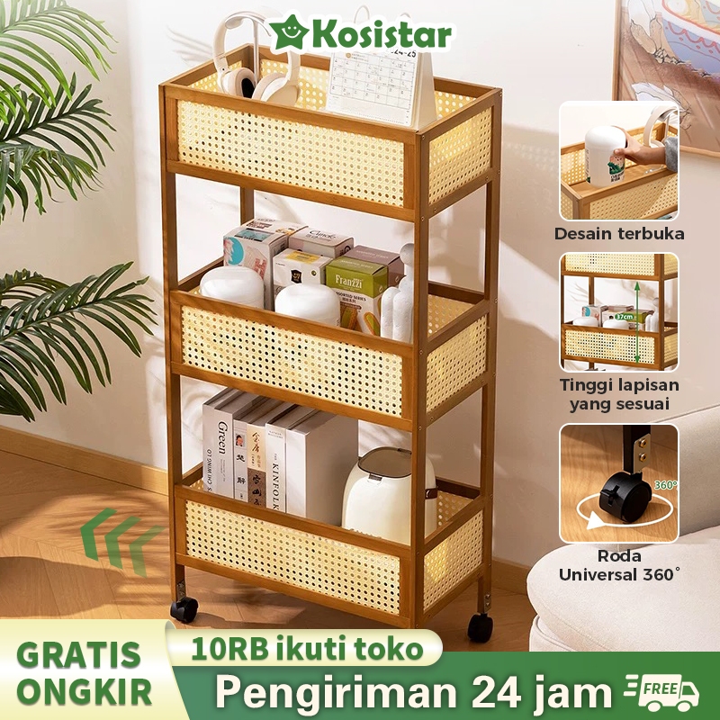 Kosistar Rak Kamar Tidur Dapur Troli Kamar Mandi Rak Penyimpanan IKEA Serbaguna Putih Beroda Rak