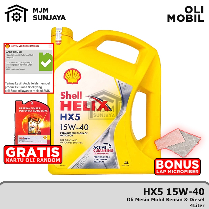 (PROMO) BERKUALITAS [BARCODE] OLI MESIN SHELL HELIX HX5 SAE 15W-40 4 LITER SCAN BENSIN SOLAR DIESEL