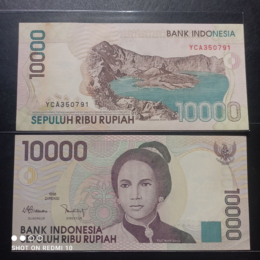uang kertas 10000 rupiah cutnyakdien 1998 baru gres asli