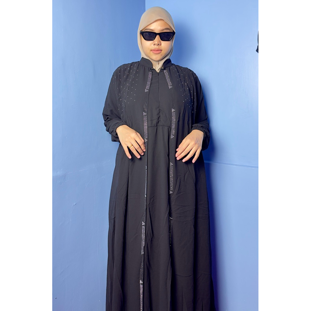 Gamis Abaya Wanita Muslim Hitam & Putih – Bahan Ceruti Premium, Model Manik, Adem & Nyaman, All Size