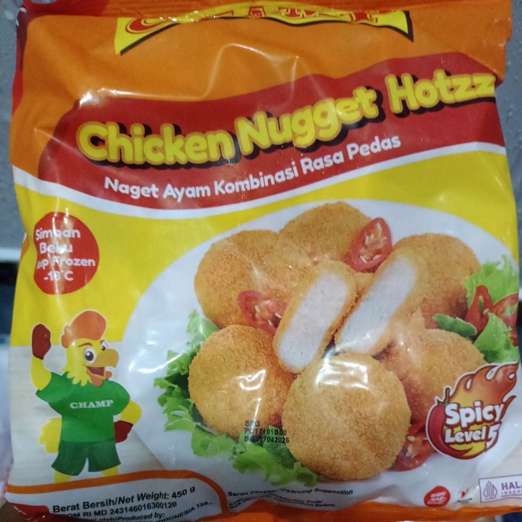 

champ nugget hotz lvl 5 nugget ayam pedas 450gr