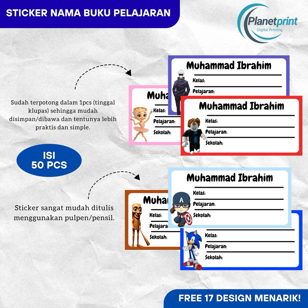 

50 Pcs Stiker Mapel Buku Sekolah Custom Teks , Sticker Label Nama Anak, Stiker Label Nama Buku Pelajaran Sekolah Anak Custom Murah, Stiker Label Mata Pelajaran Sekolah Free design/Free desain