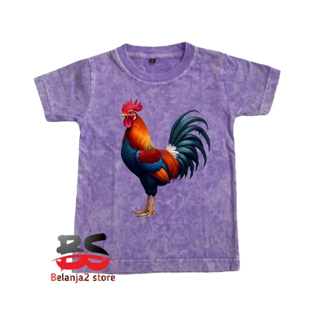 BAJU ANAK KAOS WASHED MOTIF GAMBAR AYAM PELUNG JANTAN FREE NAMA