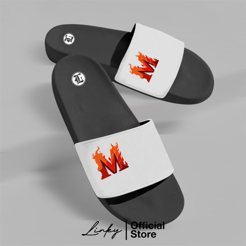 sandal selop pria hitam putih unisex Alfabet M Sandal Slide Kekinian Sandal Sliper Karet Anti Slip