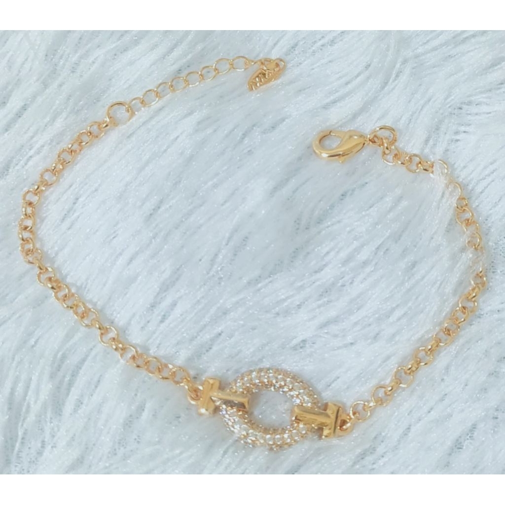 gelang rantai oval full permata berlapis emas tidak berkarat