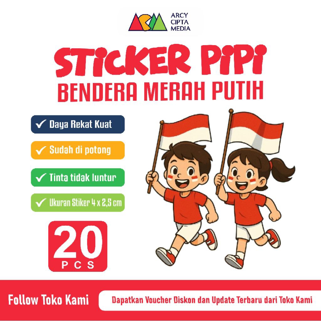 

Stiker Pipi Merah Putih | Tempelan Pipi Bendera | Stiker Merah Putih buat kemerdekaan 17 agustus [ isi 10pcs ]