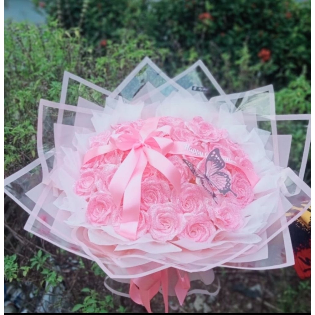

✨ER✨BUKET BUNGA PITA SATIN GLITER (LANGSUNG KIRIM)req ucapan tulis di catatan