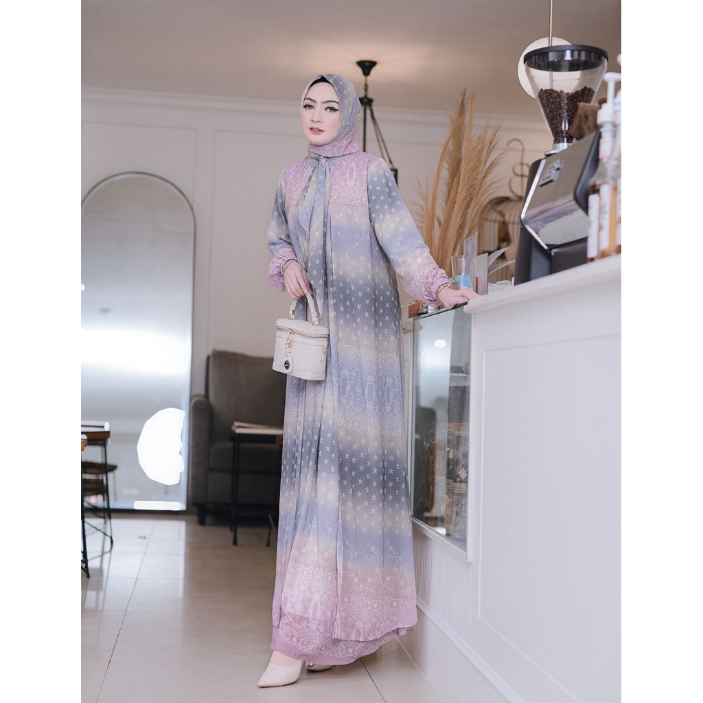 Naura set hijab premium, gamis premium, gamis butik, gamis kondangan, gamis pesta, gamis gradasi, ga