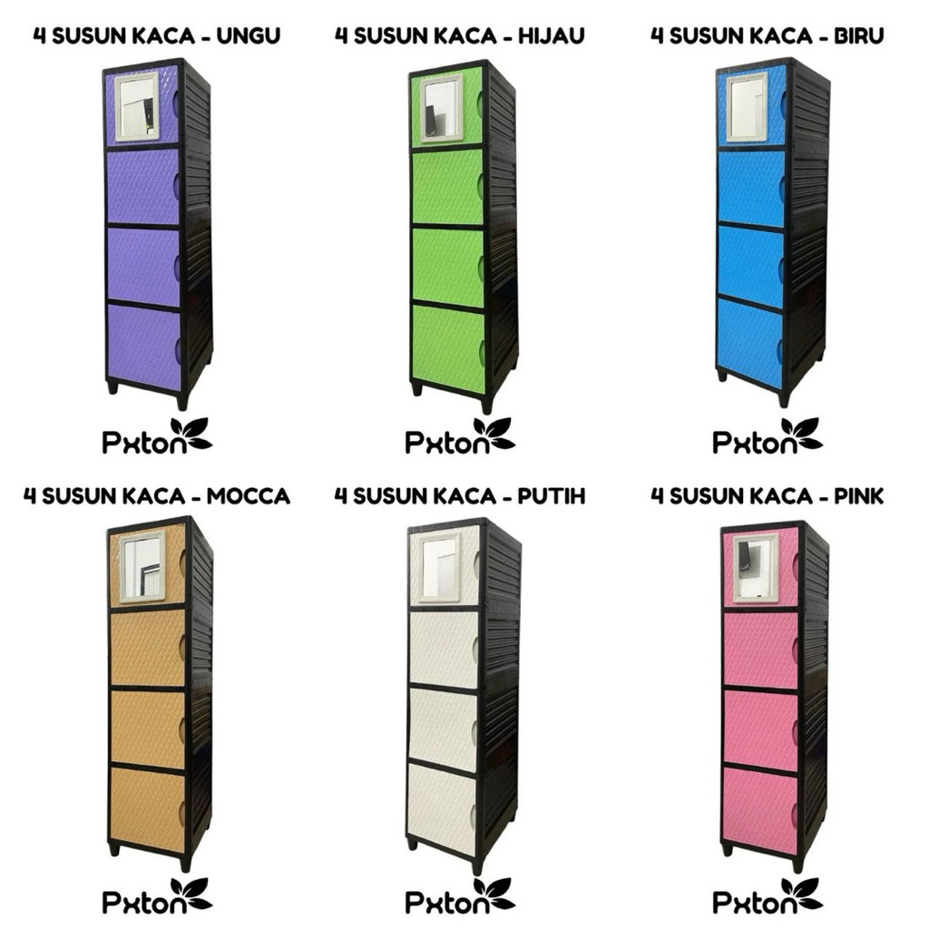Lemari Flash 1 pintu 4 susun kaca / Lemari Pakaian Plastik Susun Kaca