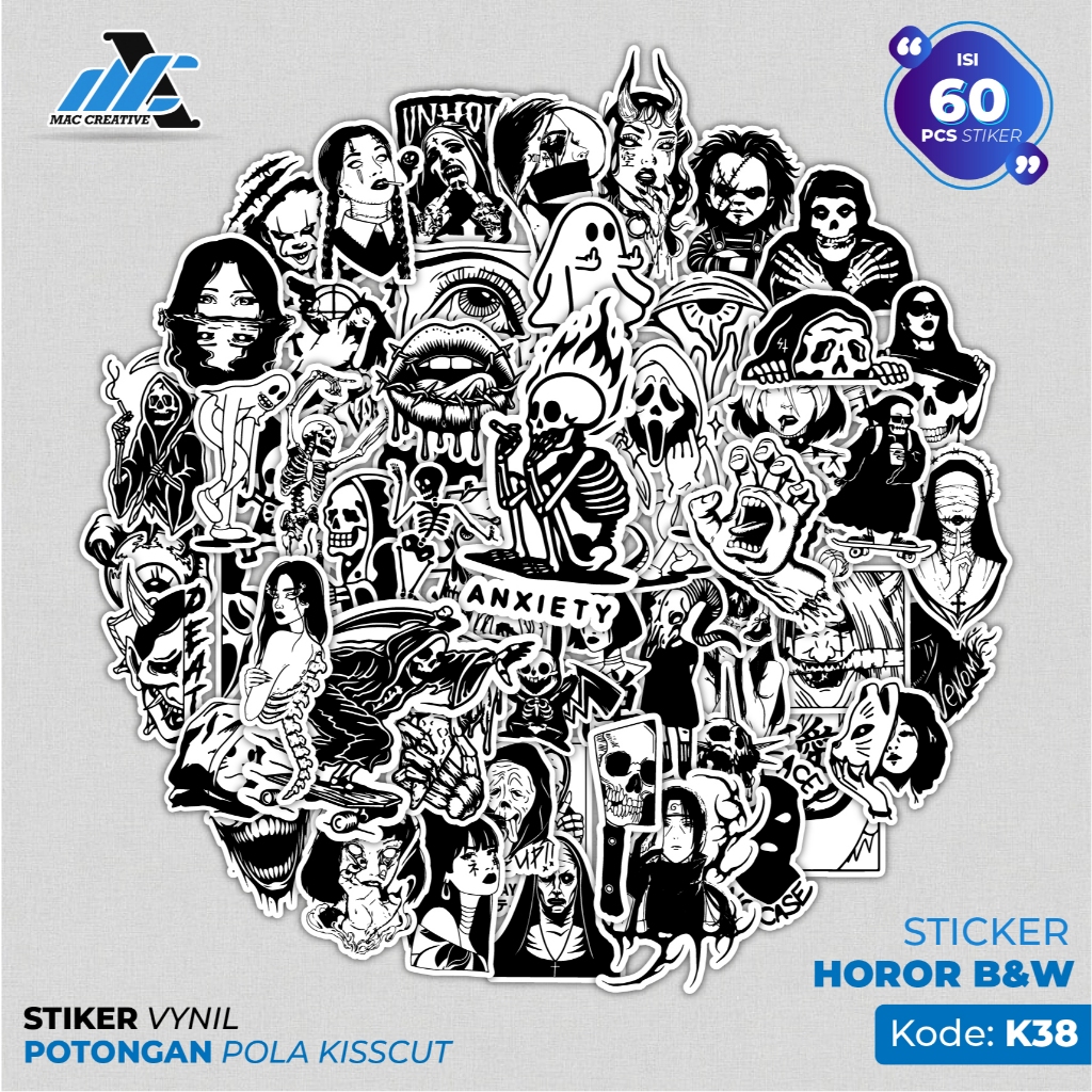 

Stiker Vinyl Horror Black And White Waterproof - Sticker Helm Motor Case Hp Isi 60 pcs - K38