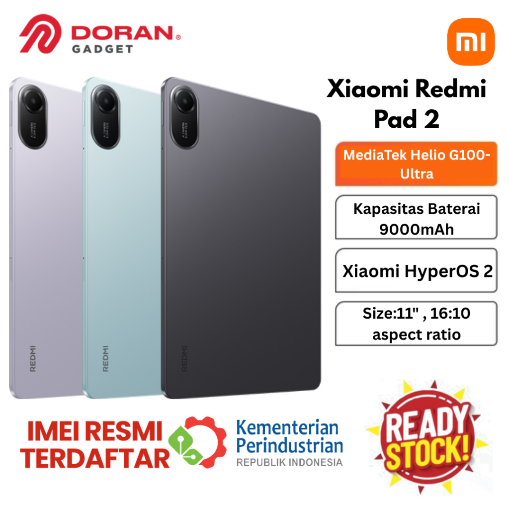Xiaomi Redmi Pad 2 4GB/128GB 4G 6/12GB Helio G100 - Ultra Layar 11" FHD+ 9000mAh  - Garansi Resmi 1 
