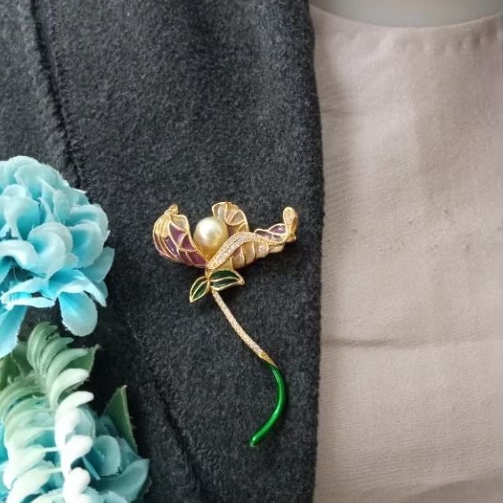 Hanaya Mutiara - Bros Bunga Mutiara Air Laut Bros Mewah Cantik Mutiara Air Laut Asli